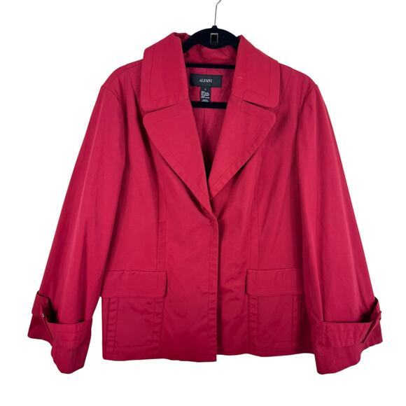 Alfani Red Nylon Cotton Collared Snap Up Lined Spring Fall Jacket Size L - Picture 1 of 8
